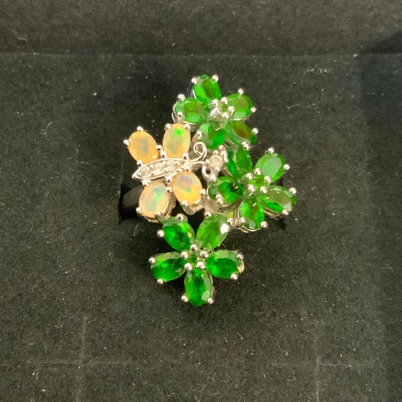 Jewelry - Sterling Silver Diopside and Ethiopian Opal Floral Butterfly Ring